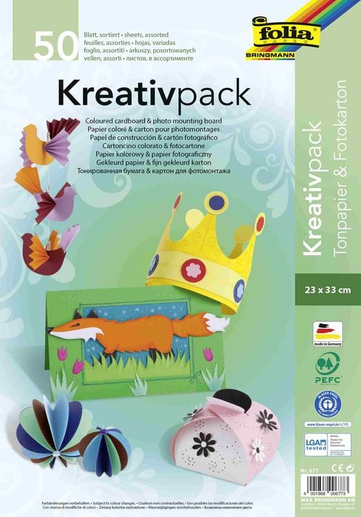 Produktbild: Folia  Kreativpack Tonpapier/Fotokarton, 23x33cm, 50 Blatt, sortiert