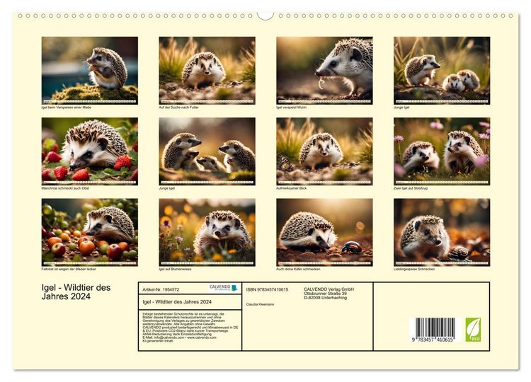 Produktbild: Igel - Wildtier des Jahres 2024 (hochwertiger Premium Wandkalender 2026 DIN A2 quer), Kunstdruck in Hochglanz