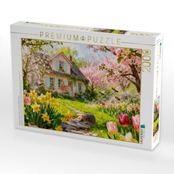 Produktbild: CALVENDO Puzzle Fr&uuml;hlings Cottage im Garten mit Igel und Bl&uuml;tenzauber | 2000 Teile Lege-Gr&ouml;&szlig;e 90x67cm Foto-Puzzle f&uuml;r gl&uuml;ckliche Stunden