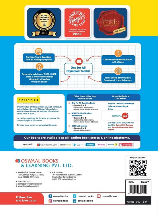 Produktbild: Oswaal One For All Olympiad Previous Years' Solved Papers, Class-7 Reasoning Book (For 2023 Exam)
