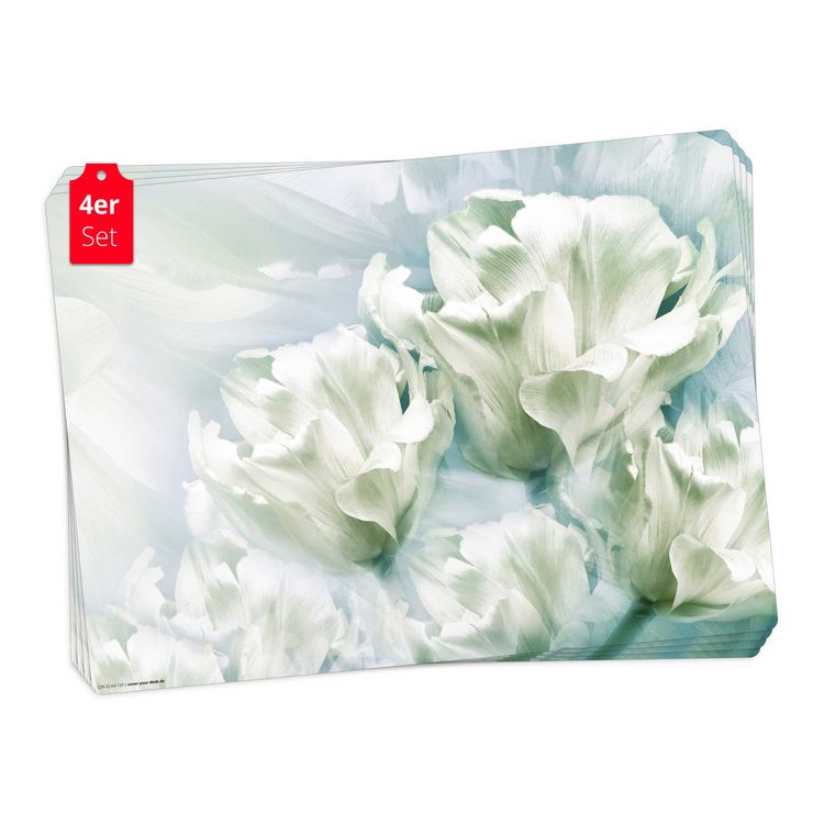 Produktbild: Tischsetmacher Tischsets Romantische wei&szlig;e Tulpen, aus hochwertigem Vinyl (4 St&uuml;ck), 44 x 32 cm