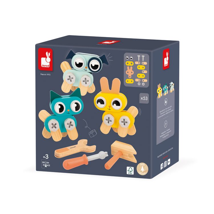 Produktbild: Holz-Bauset mit Hund, Katze & Hase &ndash; Konstruktionsspiel ab 3 Jahren