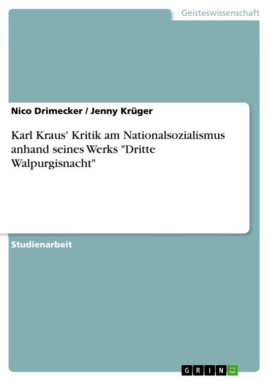 Produktbild: Karl Kraus' Kritik am Nationalsozialismus anhand seines Werks "Dritte Walpurgisnacht"