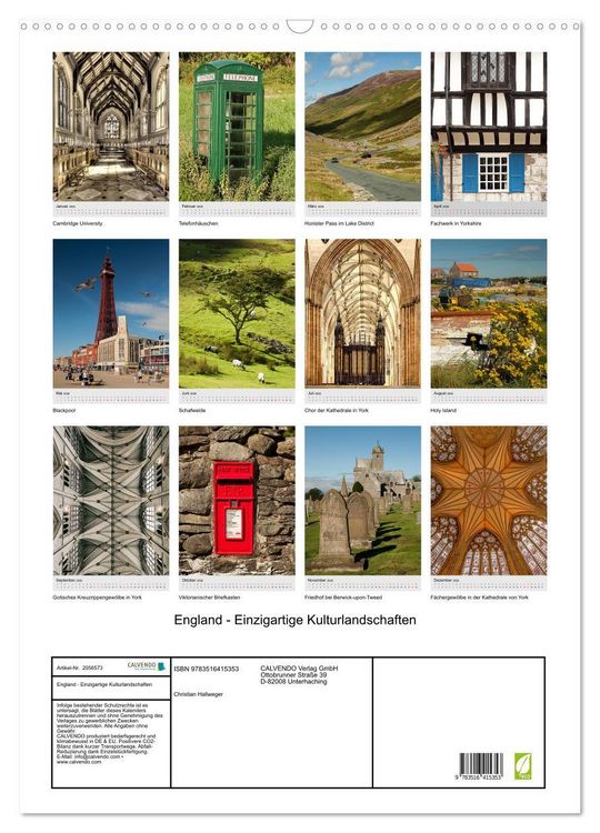 Produktbild: England - Einzigartige Kulturlandschaften (Wandkalender 2026 DIN A2 hoch), CALVENDO Monatskalender