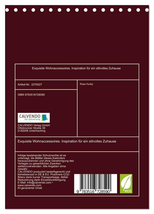 Produktbild: Exquisite Wohnaccessoires. Inspiration f&uuml;r ein stilvolles Zuhause (Tischkalender 2026 DIN A5 hoch), CALVENDO Monatskalender