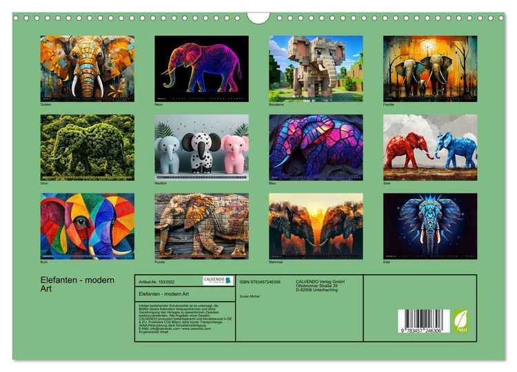 Produktbild: Elefanten - modern Art (Wandkalender 2026 DIN A3 quer), CALVENDO Monatskalender