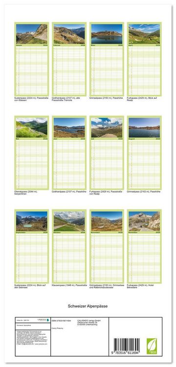 Produktbild: Familienplaner 2026 - Schweizer Alpenp&auml;sse mit 5 Spalten (Wandkalender, 21 x 45 cm) CALVENDO