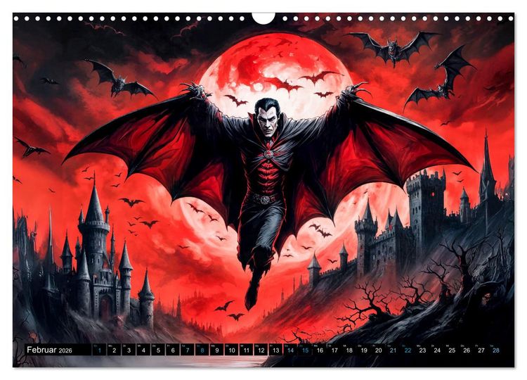 Produktbild: Finsternis der Vampire - Mystischer d&uuml;sterer Fantasy Kalender (Wandkalender 2026 DIN A3 quer), CALVENDO Monatskalender