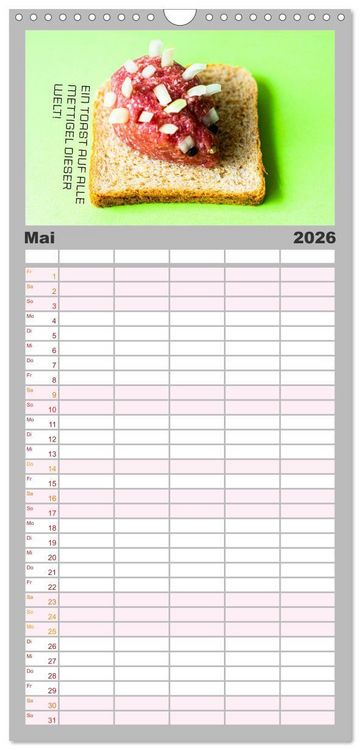 Produktbild: Familienplaner 2026 - Mettkalender - Mettigel Edition mit 5 Spalten (Wandkalender, 21 x 45 cm) CALVENDO