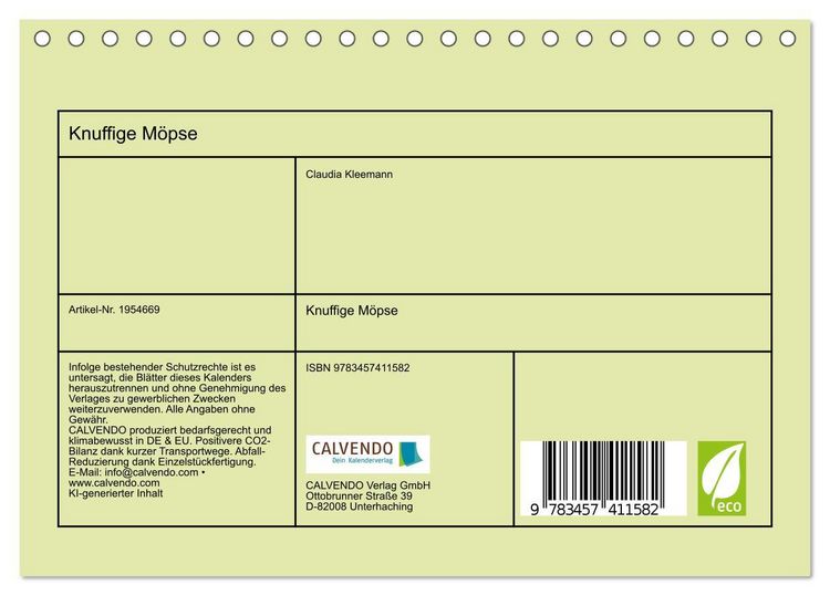 Produktbild: Knuffige M&ouml;pse (Tischkalender 2026 DIN A5 quer), CALVENDO Monatskalender