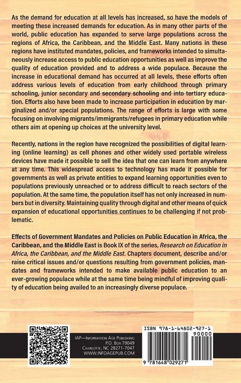 Produktbild: Effects of Government Mandates and Policies on Public Education in Africa, the Caribbean, and the Middle East