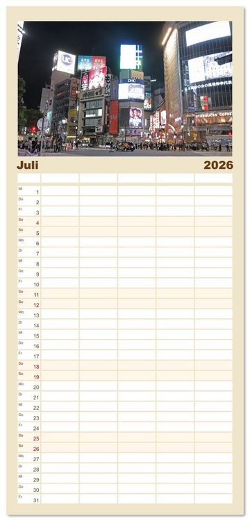 Produktbild: Familienplaner 2026 - Japan - Impressionen aus dem Land der aufgehenden Sonne mit 5 Spalten (Wandkalender, 21 x 45 cm) CALVENDO