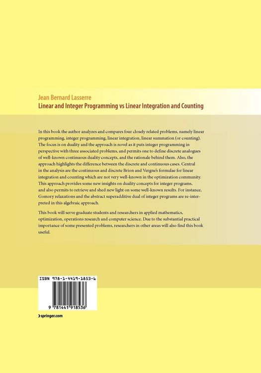 Produktbild: Linear and Integer Programming vs Linear Integration and Counting