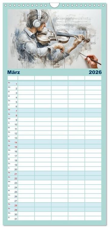 Produktbild: Familienplaner 2026 - Herzschlag in Noten mit 5 Spalten (Wandkalender, 21 x 45 cm) CALVENDO