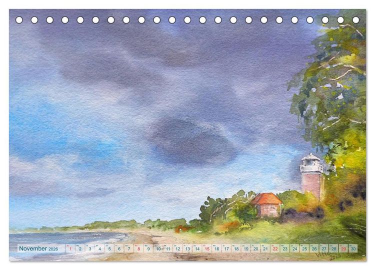 Produktbild: Heiligenhafen in Aquarell (Tischkalender 2026 DIN A5 quer), CALVENDO Monatskalender