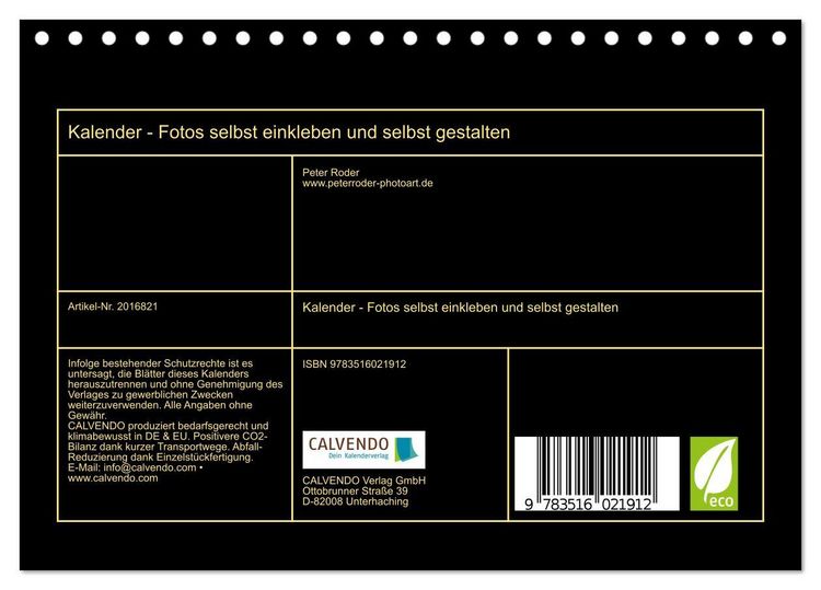 Produktbild: Kalender - Fotos selbst einkleben und selbst gestalten (Tischkalender 2026 DIN A5 quer), CALVENDO Monatskalender
