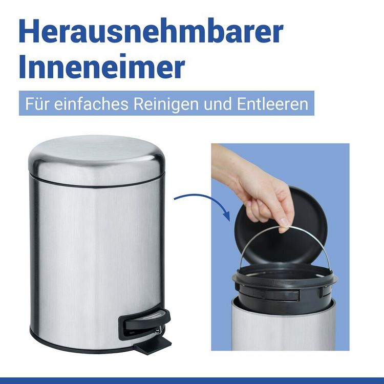Produktbild: Kosmetik Treteimer Mod. Leman Edelstahl Matt 5L, mit herausnehmbarem Einsatz