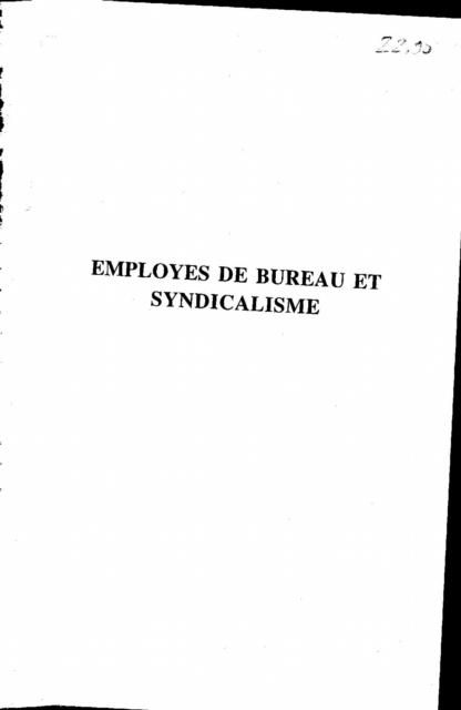 Produktbild: Employes de Bureau et Syndicalisme