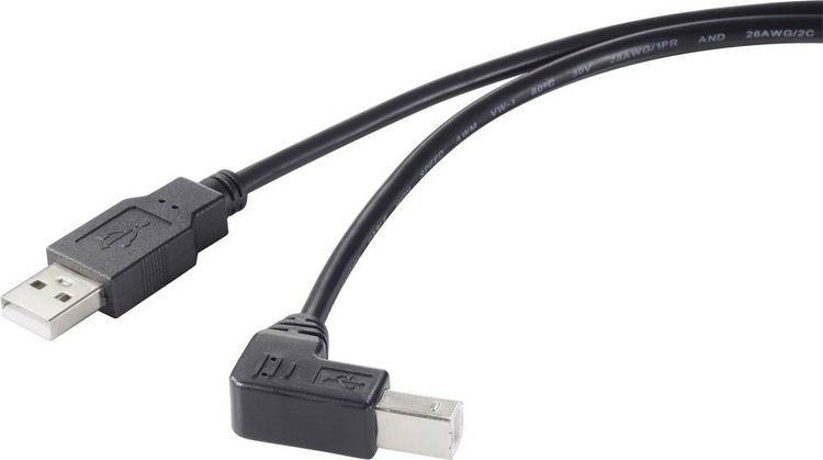 Produktbild: Renkforce USB-Kabel USB 2.0 USB-A Stecker, USB-B Stecker 0.50 m Schwarz 90&deg; nach unten gewinkelt RF-4613068
