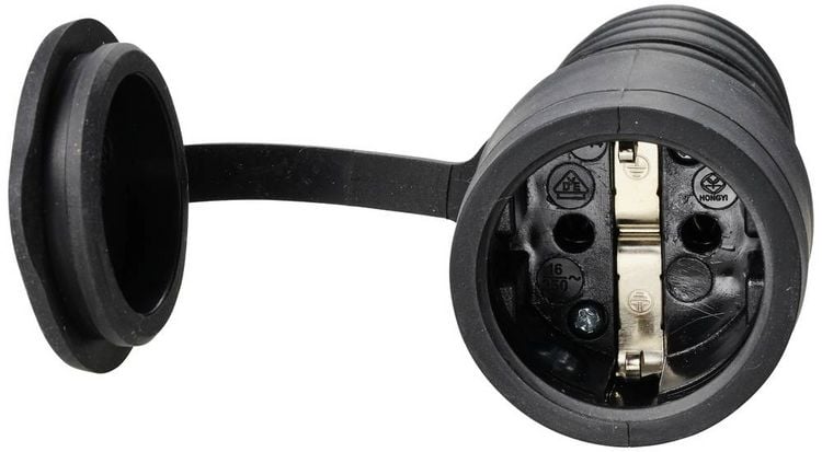 Produktbild: Sygonix SY-5806882 Schutzkontaktkupplung Gummi 250 V/AC Schwarz IP44