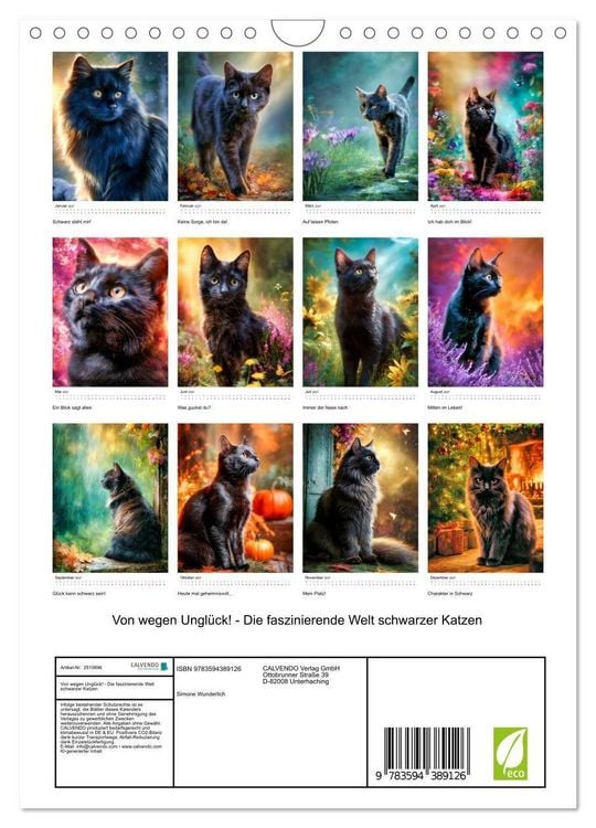 Produktbild: Von wegen Ungl&uuml;ck! - Die faszinierende Welt schwarzer Katzen (Wandkalender 2027 DIN A4 hoch), CALVENDO Monatskalender
