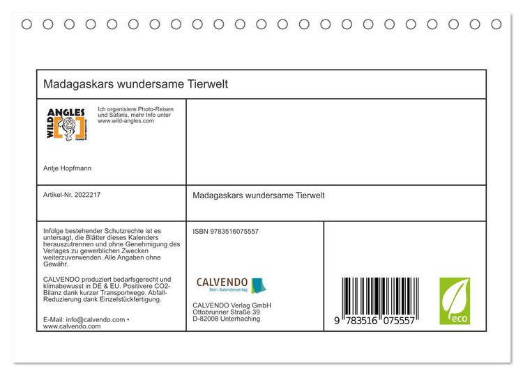 Produktbild: Madagaskars wundersame Tierwelt (Tischkalender 2026 DIN A5 quer), CALVENDO Monatskalender