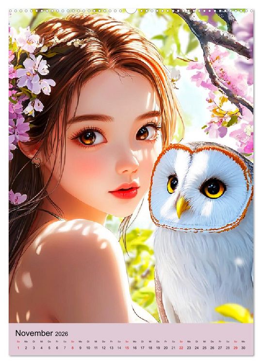 Produktbild: Magische Manga-Girls. Zauberhafte Illustrationen mit Krafttieren (Wandkalender 2026 DIN A2 hoch), CALVENDO Monatskalender