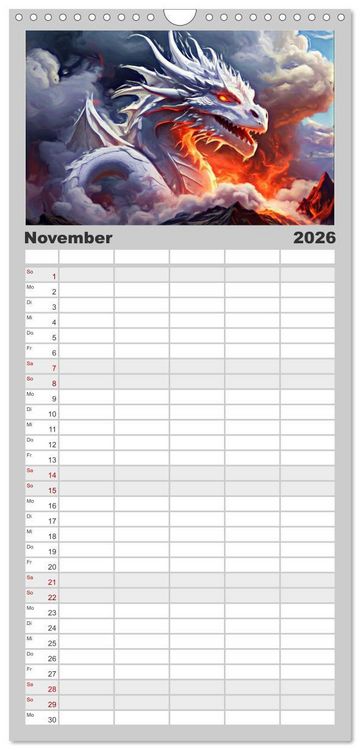 Produktbild: Familienplaner 2026 - Drachen - Gef&uuml;rchtete, aber nicht immer b&ouml;se Fabelwesen mit 5 Spalten (Wandkalender, 21 x 45 cm) CALVENDO
