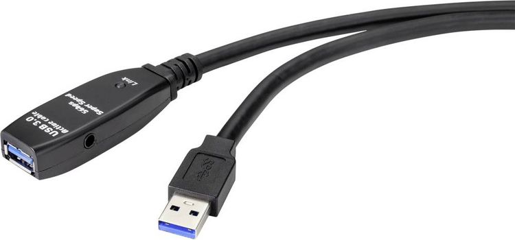 Produktbild: Renkforce USB-Kabel USB 3.2 Gen1 USB-A Stecker, USB-A Buchse 20.00 m Schwarz Aktiv mit Signalverst&auml;rkung RF-4598350