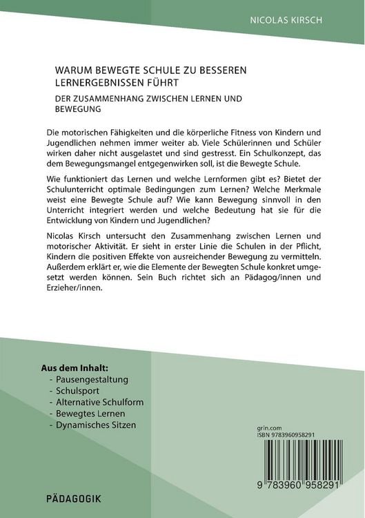 Produktbild: Warum Bewegte Schule zu besseren Lernergebnissen f&uuml;hrt. Der Zusammenhang zwischen Lernen und Bewegung