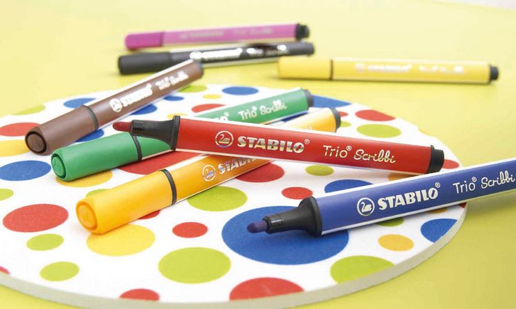 Produktbild: Gefederter Dreikant-Filzstift - STABILO Trio Scribbi - 8er Pack - mit 8 verschiedenen Farben