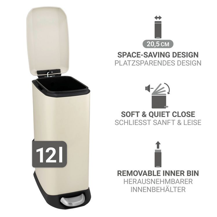 Produktbild: Treteimer Mod. Design 12 L, Easy-Close, Creme, mit herausnehmbarem Einsatz