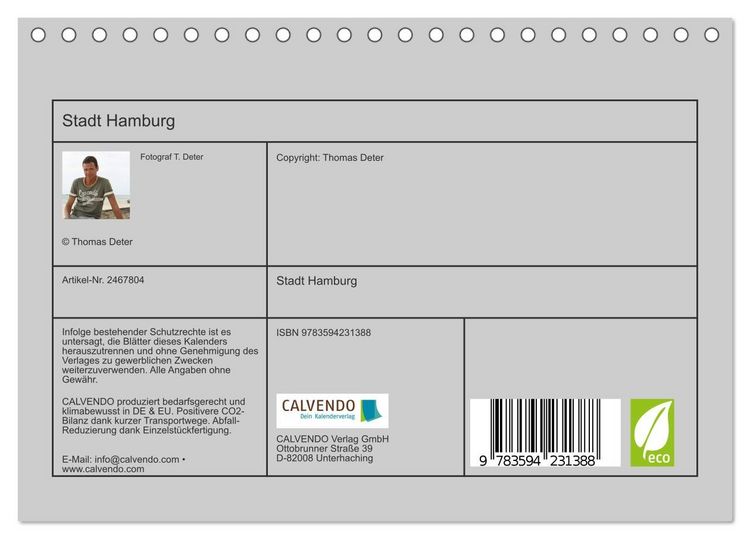 Produktbild: Stadt Hamburg (Tischkalender 2027 DIN A5 quer), CALVENDO Monatskalender
