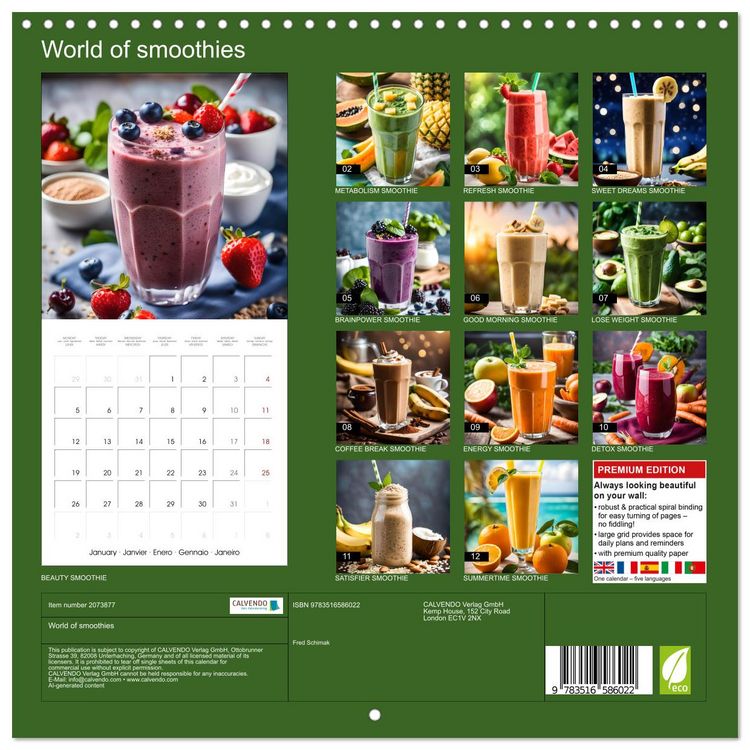 Produktbild: World of smoothies (Wall Calendar 2026 12 &times; 12 Inch) CALVENDO 12 Month Wall Calendar