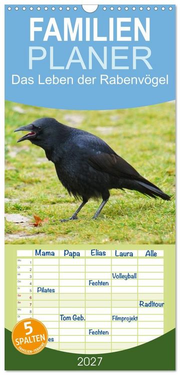Produktbild: Familienplaner 2027 - Das Leben der Rabenv&ouml;gel mit 5 Spalten (Wandkalender, 21 x 45 cm) CALVENDO
