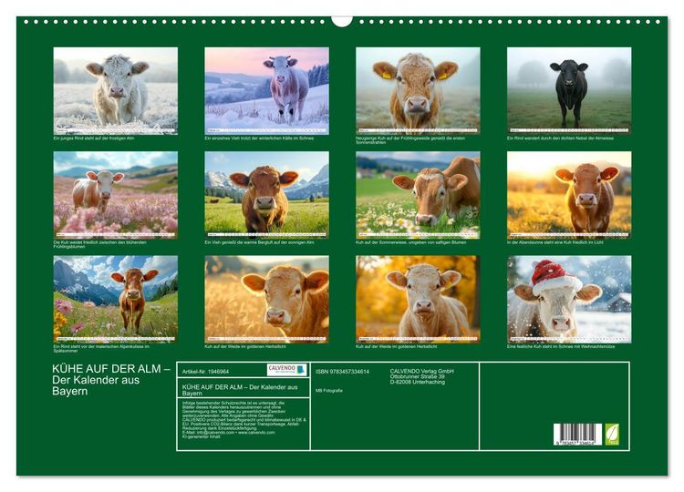 Produktbild: K&Uuml;HE AUF DER ALM &ndash; Der Kalender aus Bayern (Wandkalender 2026 DIN A2 quer), CALVENDO Monatskalender