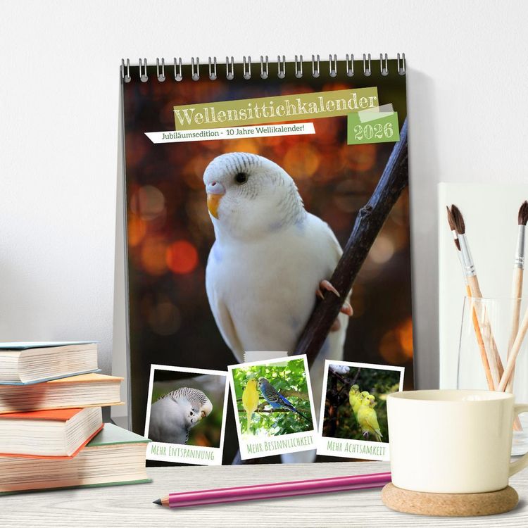 Produktbild: Wellensittichkalender Jubil&auml;umsedition - 10 Jahre Wellensittichkalender! (Tischkalender 2026 DIN A5 hoch), CALVENDO Monatskalender
