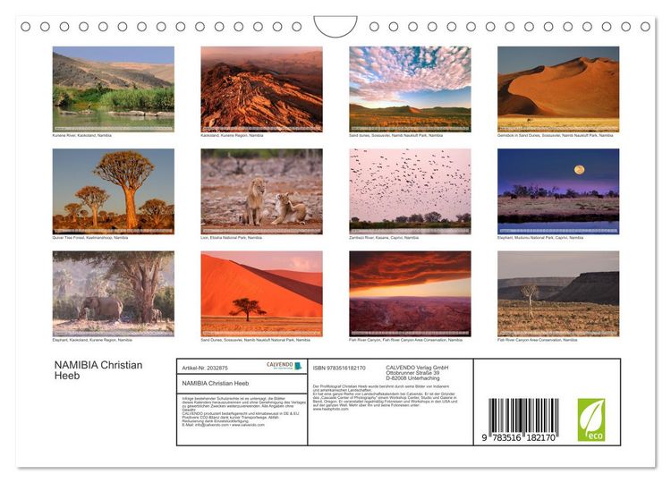 Produktbild: NAMIBIA Christian Heeb (Wandkalender 2026 DIN A4 quer), CALVENDO Monatskalender