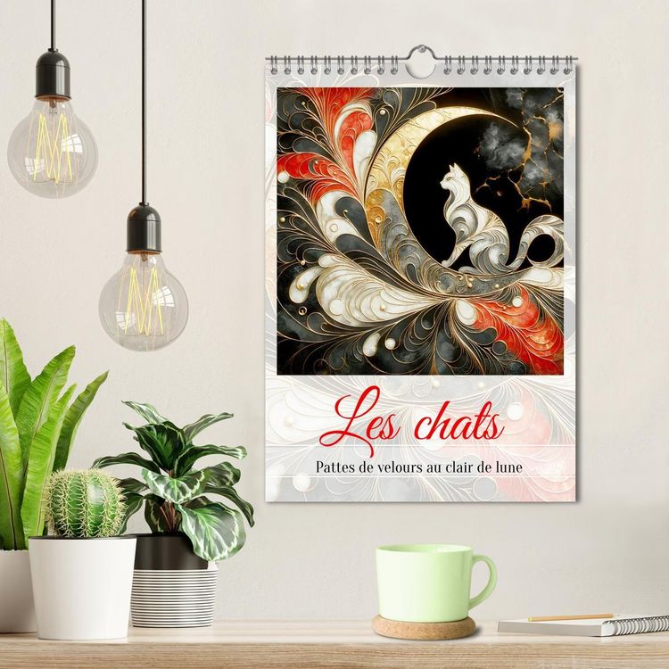 Produktbild: Les chats - Pattes de velours au clair de lune (Calendrier mural 2026 DIN A4 horizontal), CALVENDO calendrier mensuel