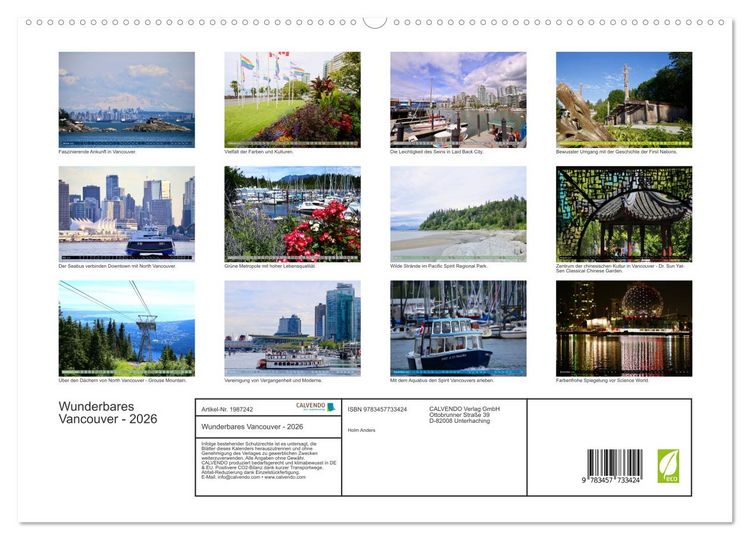 Produktbild: Wunderbares Vancouver - 2026 (hochwertiger Premium Wandkalender 2026 DIN A2 quer), Kunstdruck in Hochglanz