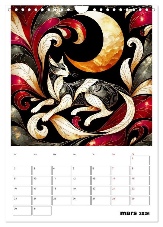 Produktbild: Les chats - Pattes de velours au clair de lune (Calendrier mural 2026 DIN A4 horizontal), CALVENDO calendrier mensuel