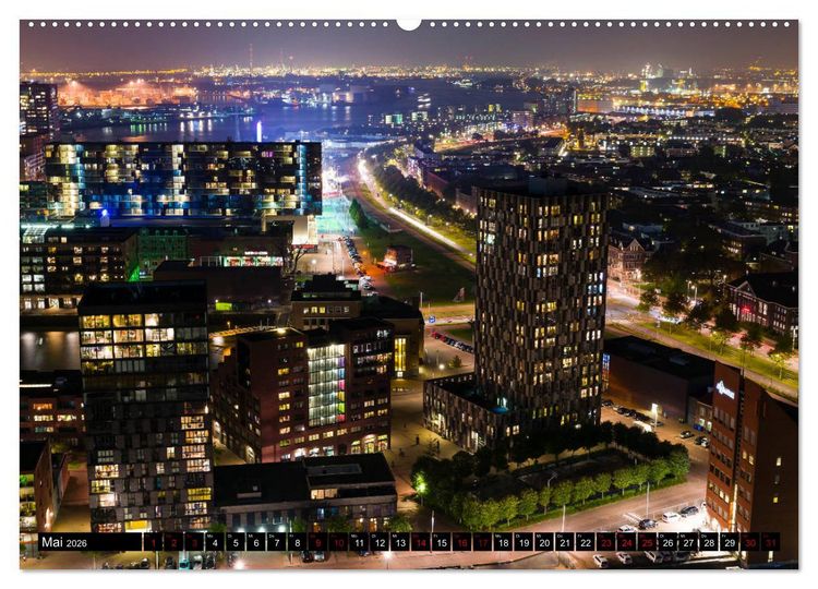 Produktbild: Rotterdam bei Nacht (hochwertiger Premium Wandkalender 2026 DIN A2 quer), Kunstdruck in Hochglanz