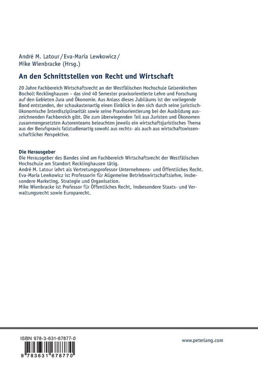 Produktbild: An den Schnittstellen von Recht und Wirtschaft