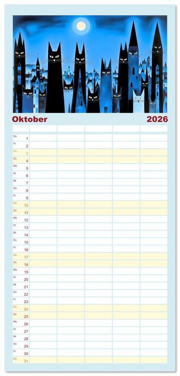Produktbild: Familienplaner 2026 - Schnurrendes Katzenget&uuml;mmel mit 5 Spalten (Wandkalender, 21 x 45 cm) CALVENDO
