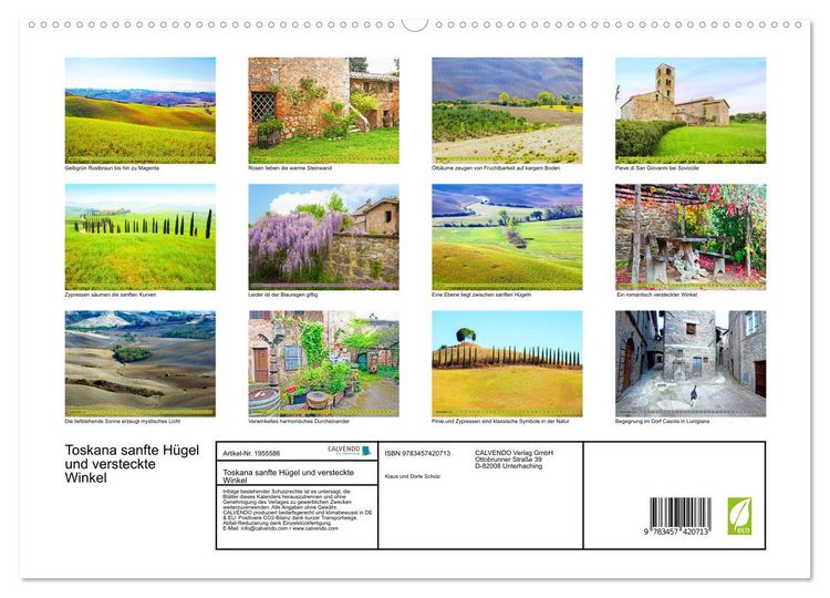 Produktbild: Toskana sanfte H&uuml;gel und versteckte Winkel (hochwertiger Premium Wandkalender 2026 DIN A2 quer), Kunstdruck in Hochglanz