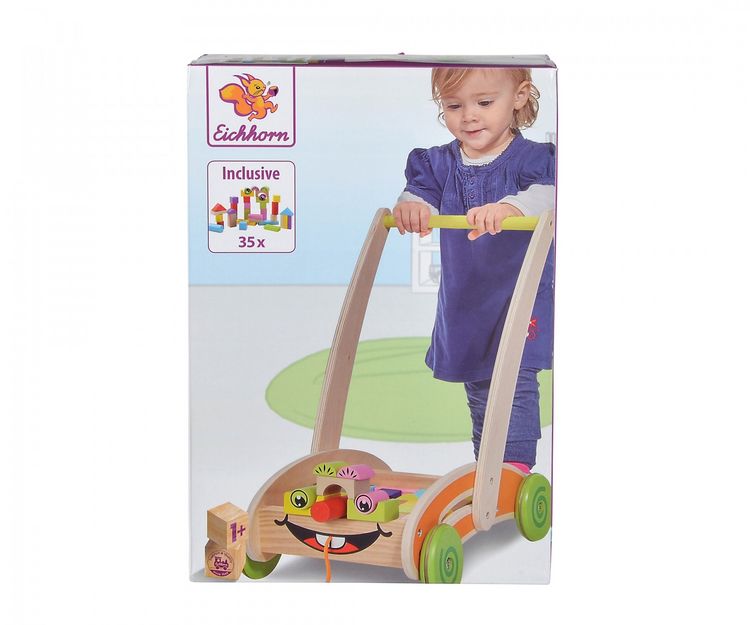 Produktbild: Eichhorn 100001833 - Spiel- und Lauflernwagen mit 35 bunten Bausteinen aus Holz