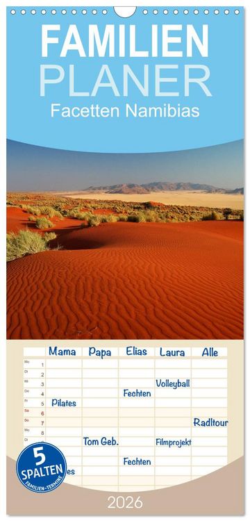 Produktbild: Familienplaner 2026 - Facetten Namibias mit 5 Spalten (Wandkalender, 21 x 45 cm) CALVENDO