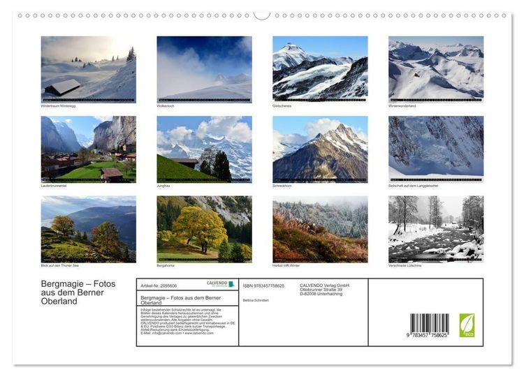 Produktbild: Bergmagie &ndash; Fotos aus dem Berner Oberland (hochwertiger Premium Wandkalender 2026 DIN A2 quer), Kunstdruck in Hochglanz