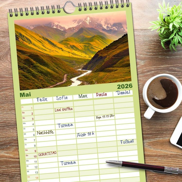 Produktbild: Familienplaner 2026 - Georgien - Einmalige Landschaften mit 5 Spalten (Wandkalender, 21 x 45 cm) CALVENDO