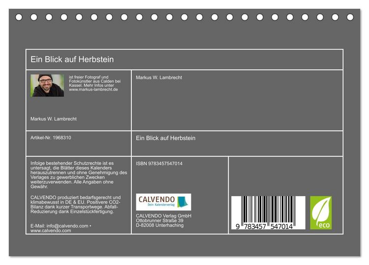 Produktbild: Ein Blick auf Herbstein (Tischkalender 2026 DIN A5 quer), CALVENDO Monatskalender